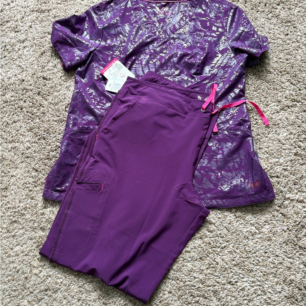 Purple Scrub Set with Pink Accents